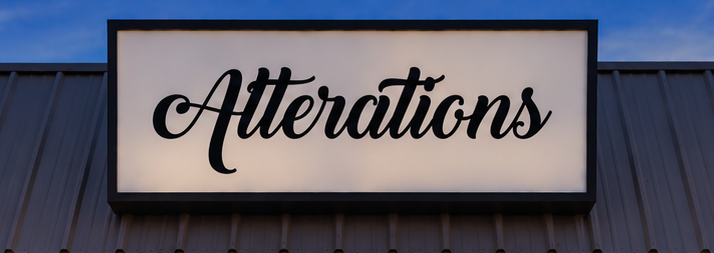 Illuminated Alterations sign at Club Alterations in Pasadena, Texas